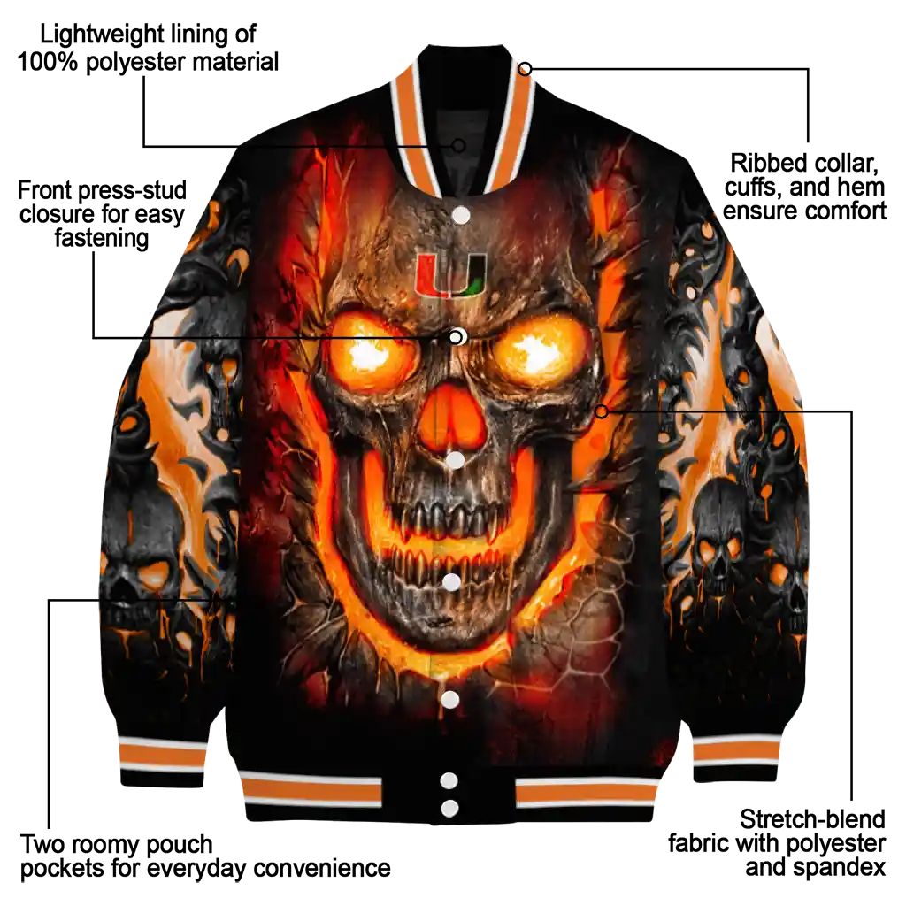 miami hurricanes inferno skull orange black varsity jacket new arrival miami hurricanes inferno skull orange black varsity jacket new arrival