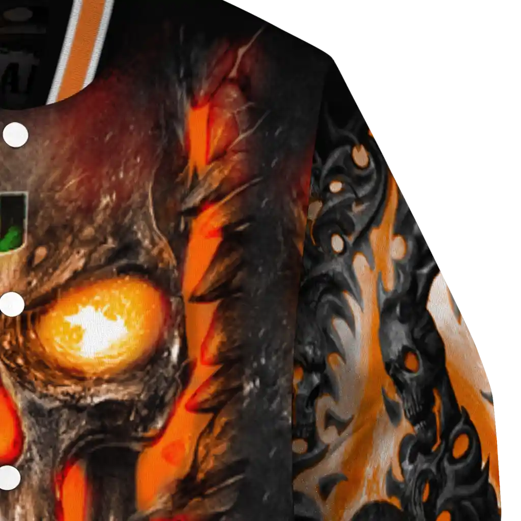 miami hurricanes inferno skull orange black varsity jacket premium grade miami hurricanes inferno skull orange black varsity jacket premium grade