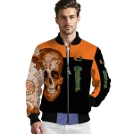 miami hurricanes intricate skull orange black bomber jacket best selling