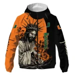 miami hurricanes jesus roses orange black windbreaker jacket best selling