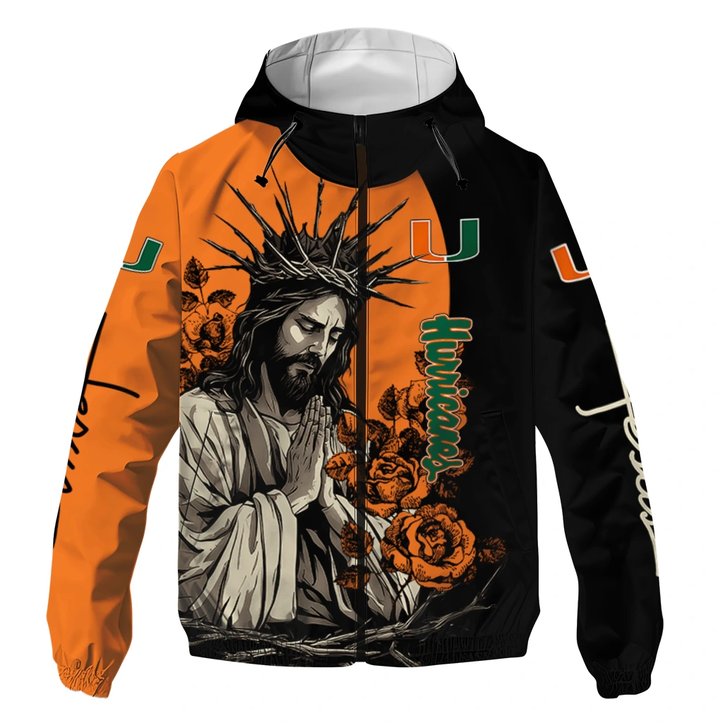 miami hurricanes jesus roses orange black windbreaker jacket best selling miami hurricanes jesus roses orange black windbreaker jacket best selling