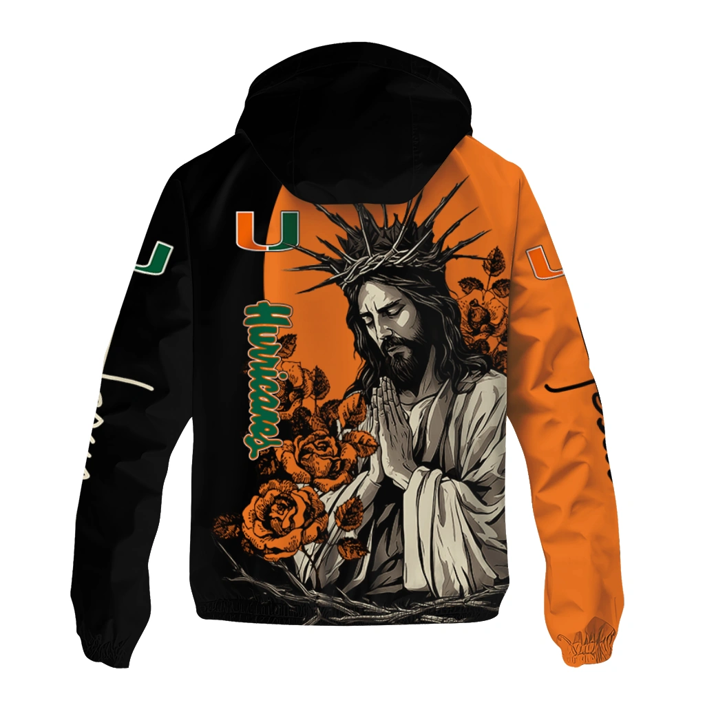 miami hurricanes jesus roses orange black windbreaker jacket fashion forward miami hurricanes jesus roses orange black windbreaker jacket fashion forward