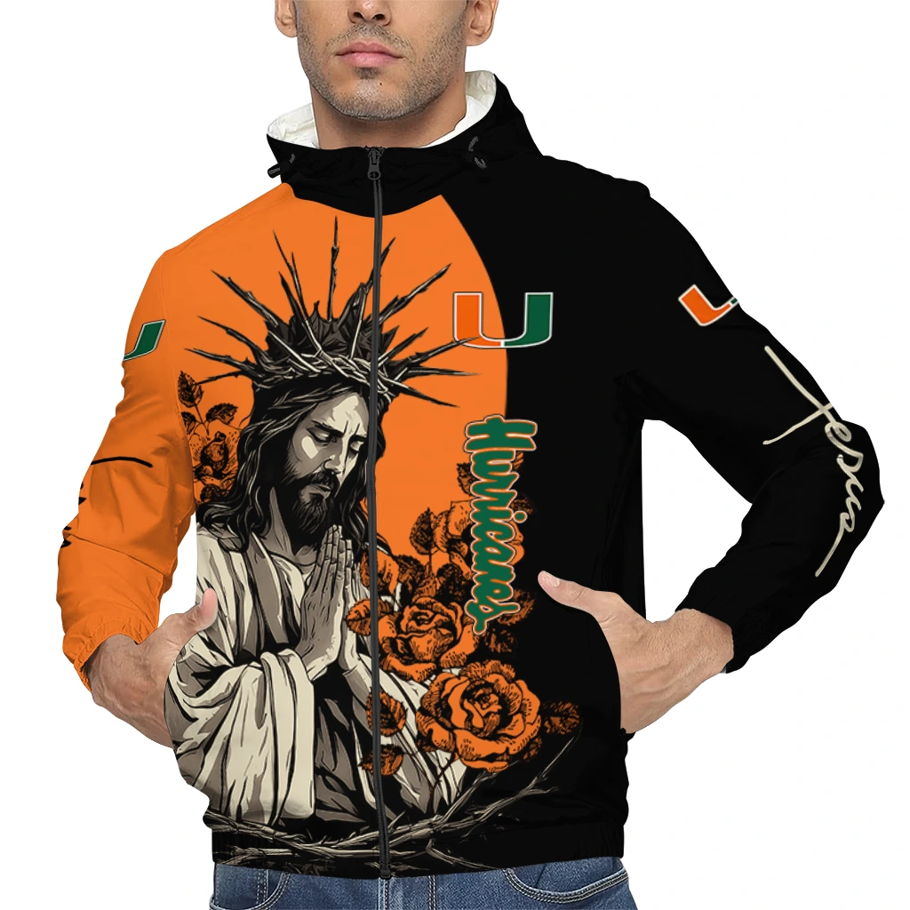 miami hurricanes jesus roses orange black windbreaker jacket top rated miami hurricanes jesus roses orange black windbreaker jacket top rated