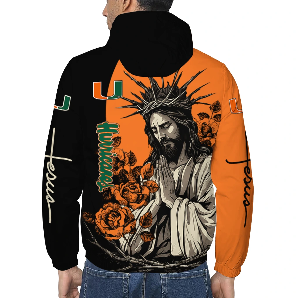 miami hurricanes jesus roses orange black windbreaker jacket trendy miami hurricanes jesus roses orange black windbreaker jacket trendy