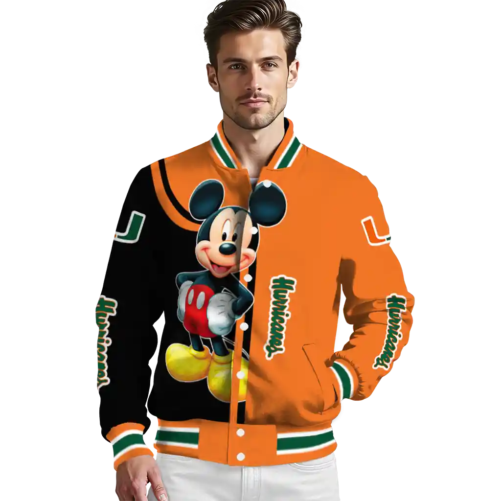 miami hurricanes mickey mouse orange varsity jacket high quality miami hurricanes mickey mouse orange varsity jacket high quality