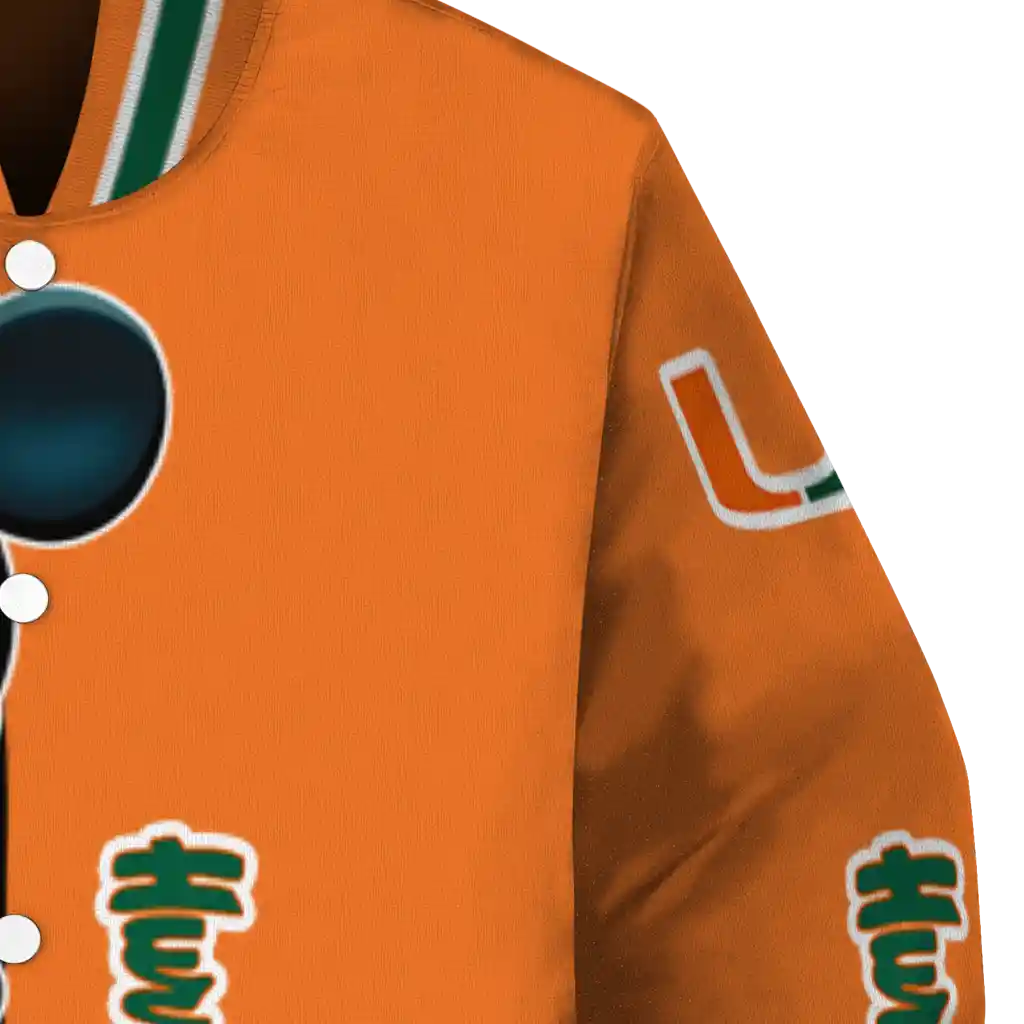miami hurricanes mickey mouse orange varsity jacket premium grade miami hurricanes mickey mouse orange varsity jacket premium grade