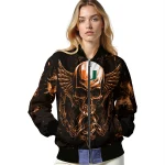 miami hurricanes skull bite orange black bomber jacket best selling