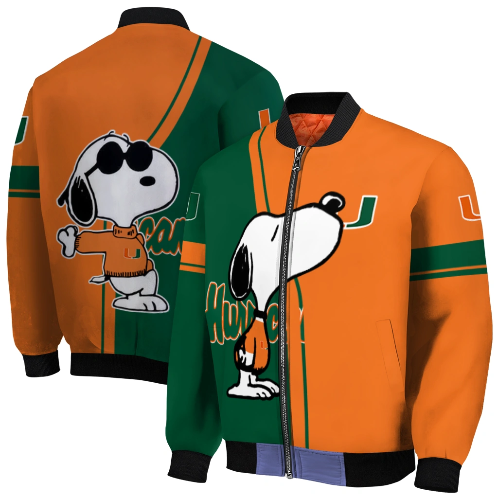 miami hurricanes snoopy attitude orange bomber jacket best selling miami hurricanes snoopy attitude orange bomber jacket best selling