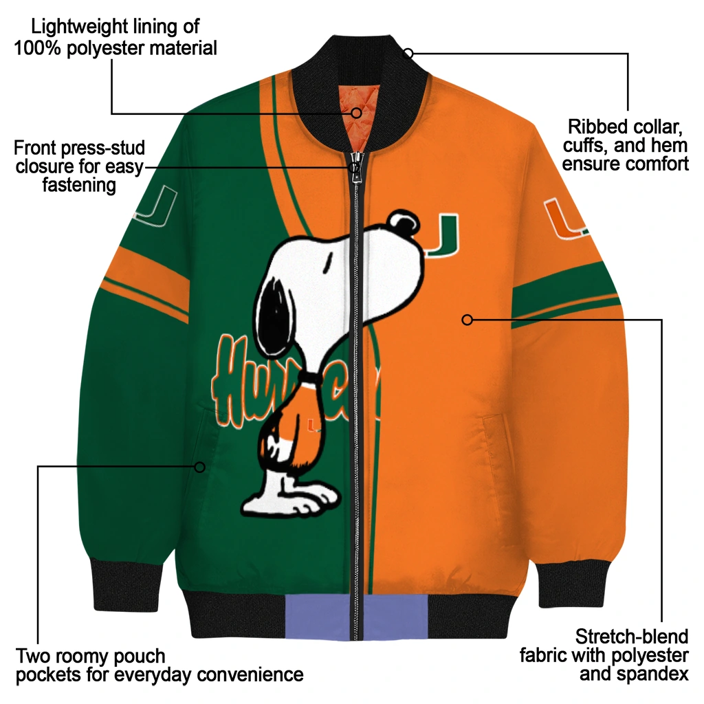 miami hurricanes snoopy attitude orange bomber jacket new arrival miami hurricanes snoopy attitude orange bomber jacket new arrival