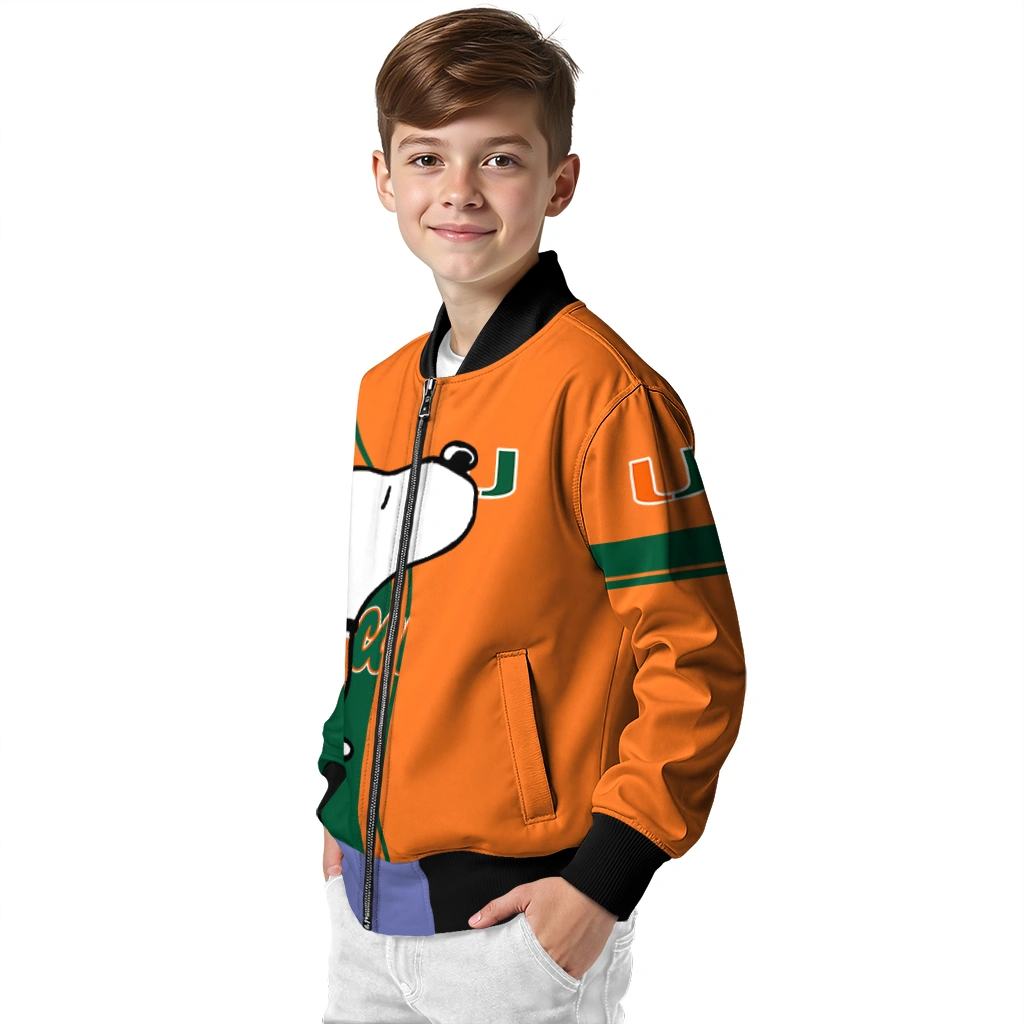 miami hurricanes snoopy attitude orange bomber jacket trendy miami hurricanes snoopy attitude orange bomber jacket trendy