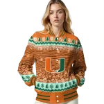 miami hurricanes snowy pines orange varsity jacket best selling