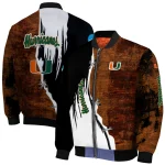 miami hurricanes torn texture print orange black bomber jacket best selling