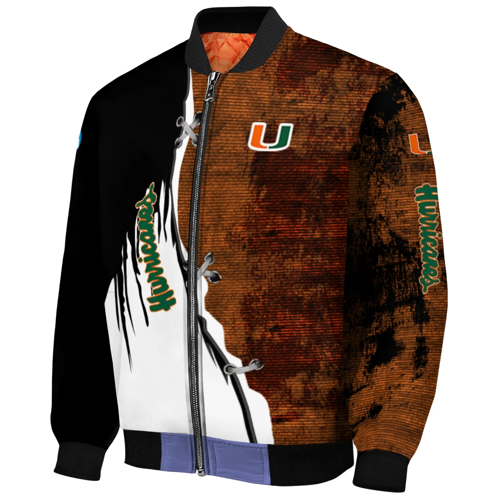 miami hurricanes torn texture print orange black bomber jacket fashion forward miami hurricanes torn texture print orange black bomber jacket fashion forward