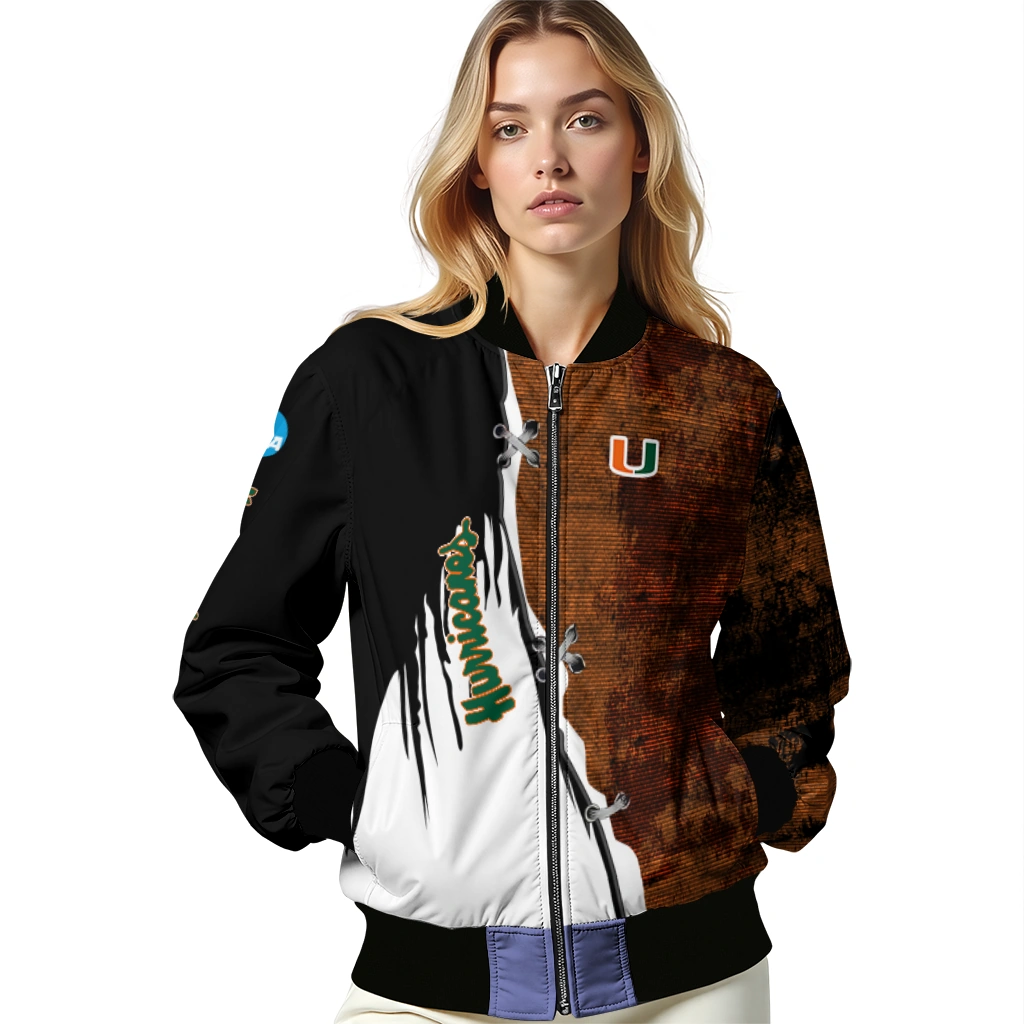 miami hurricanes torn texture print orange black bomber jacket latest model miami hurricanes torn texture print orange black bomber jacket latest model