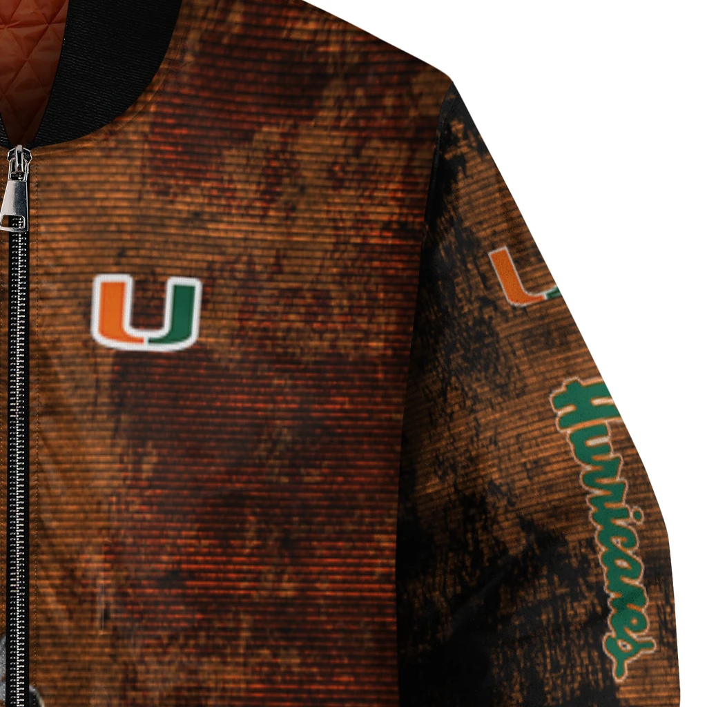 miami hurricanes torn texture print orange black bomber jacket premium grade miami hurricanes torn texture print orange black bomber jacket premium grade