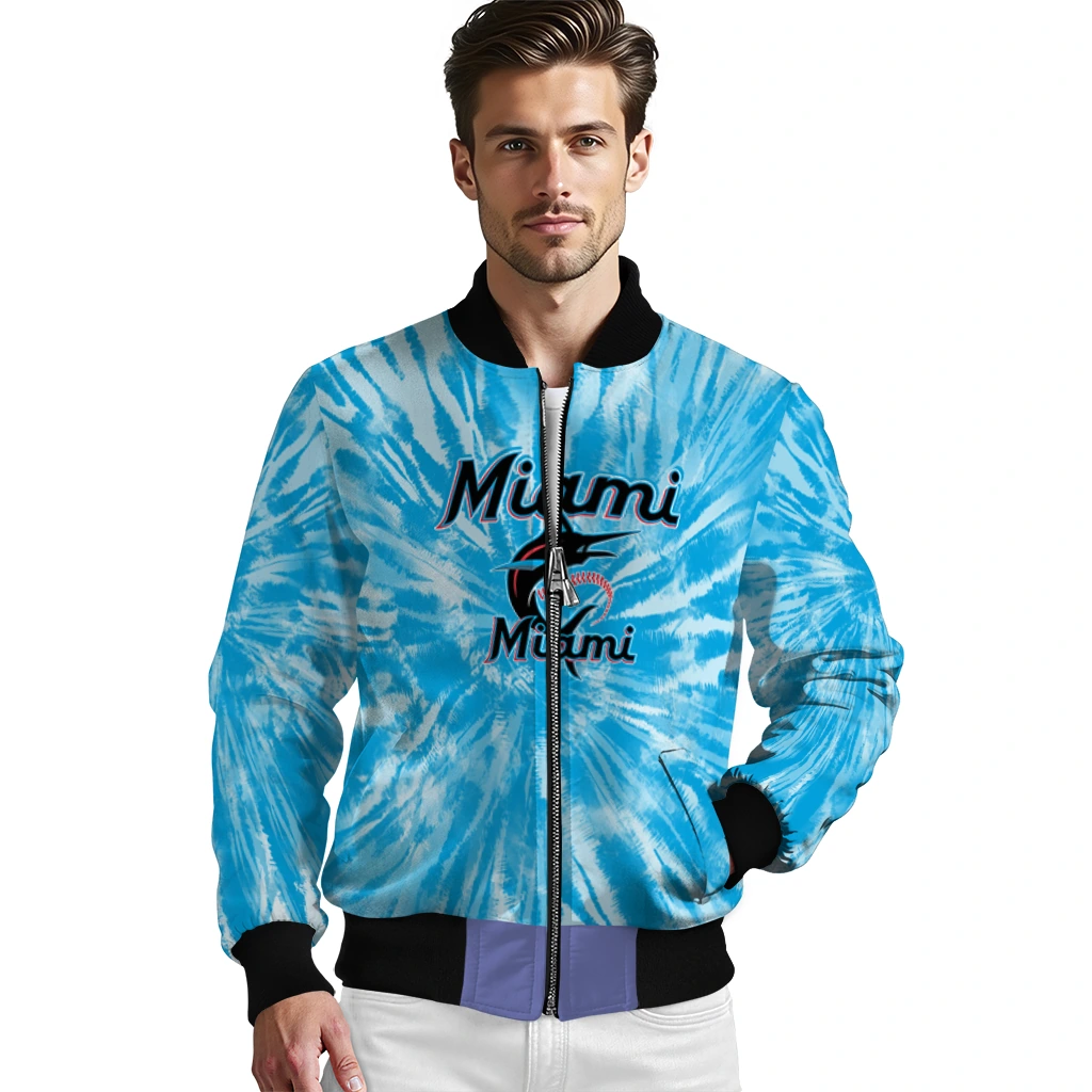 miami marlins dynamic rings blue bomber jacket high quality miami marlins dynamic rings blue bomber jacket high quality