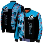 miami marlins fire skull blue black bomber jacket best selling