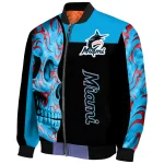 miami marlins fire skull blue black bomber jacket best selling