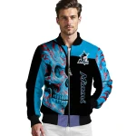miami marlins fire skull blue black bomber jacket best selling