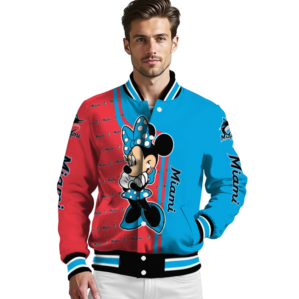 miami marlins minnie mouse blue varsity jacket high quality miami marlins minnie mouse blue varsity jacket high quality