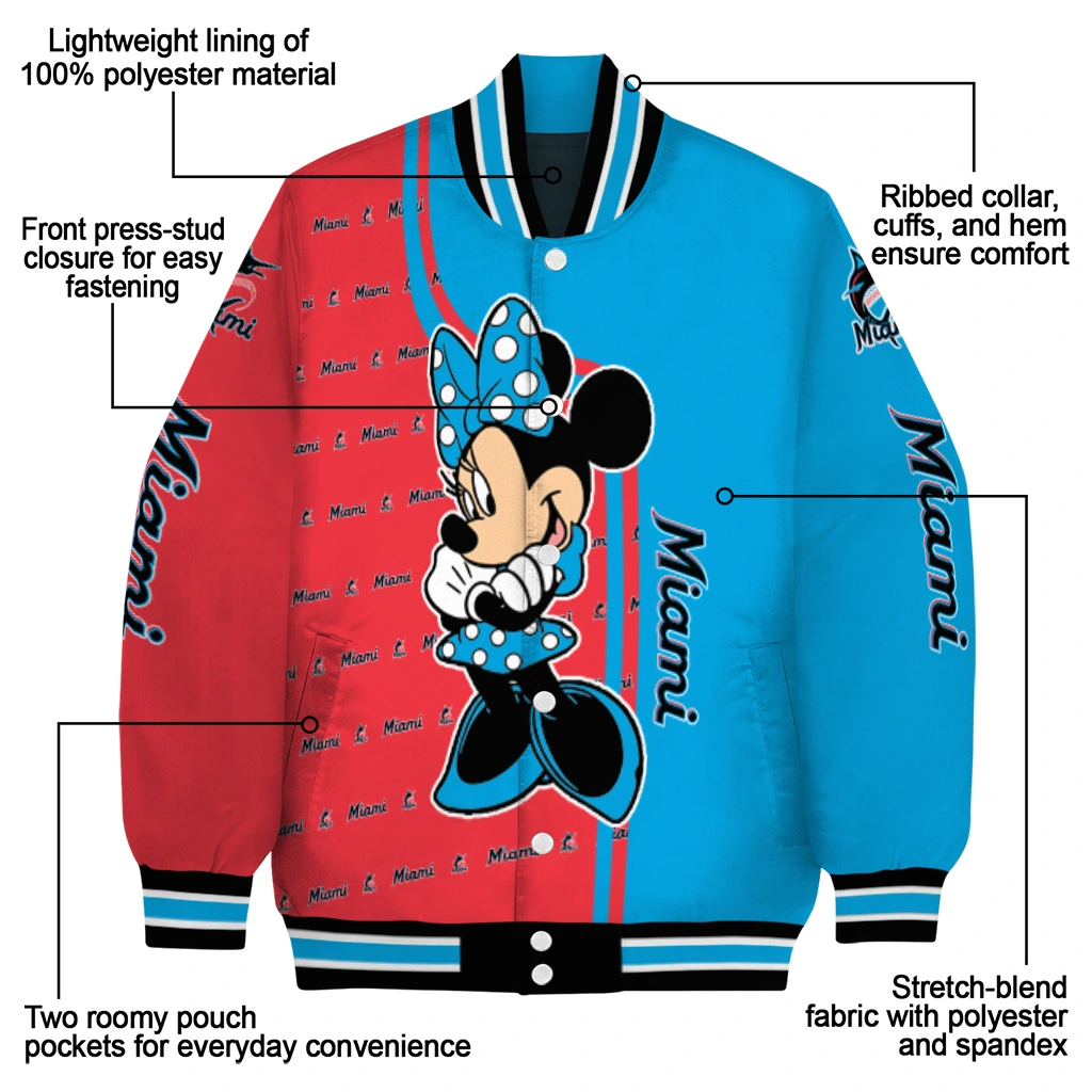 miami marlins minnie mouse blue varsity jacket new arrival miami marlins minnie mouse blue varsity jacket new arrival