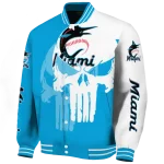miami marlins skull outline blue white varsity jacket best selling
