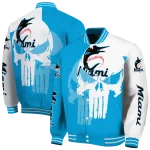 miami marlins skull outline blue white varsity jacket best selling