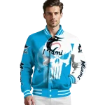 miami marlins skull outline blue white varsity jacket best selling
