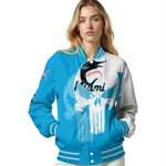 miami marlins skull outline blue white varsity jacket best selling