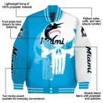 miami marlins skull outline blue white varsity jacket best selling