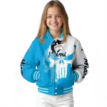 miami marlins skull outline blue white varsity jacket best selling