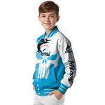 miami marlins skull outline blue white varsity jacket best selling