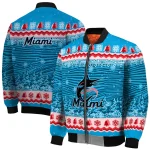 miami marlins snowy pines blue bomber jacket best selling