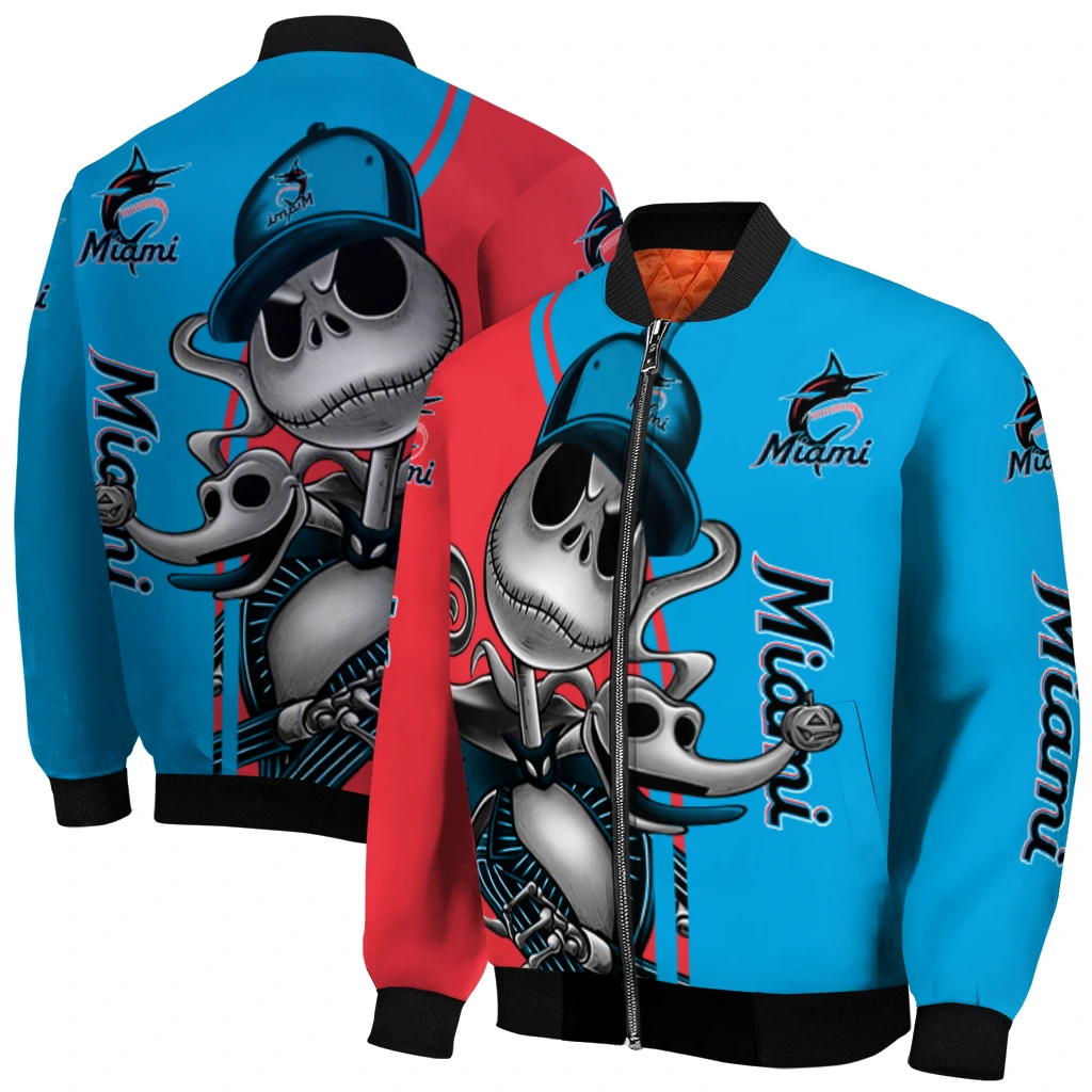 miami marlins spooky grin blue bomber jacket best selling miami marlins spooky grin blue bomber jacket best selling