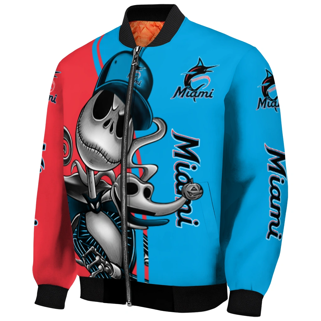 miami marlins spooky grin blue bomber jacket fashion forward miami marlins spooky grin blue bomber jacket fashion forward