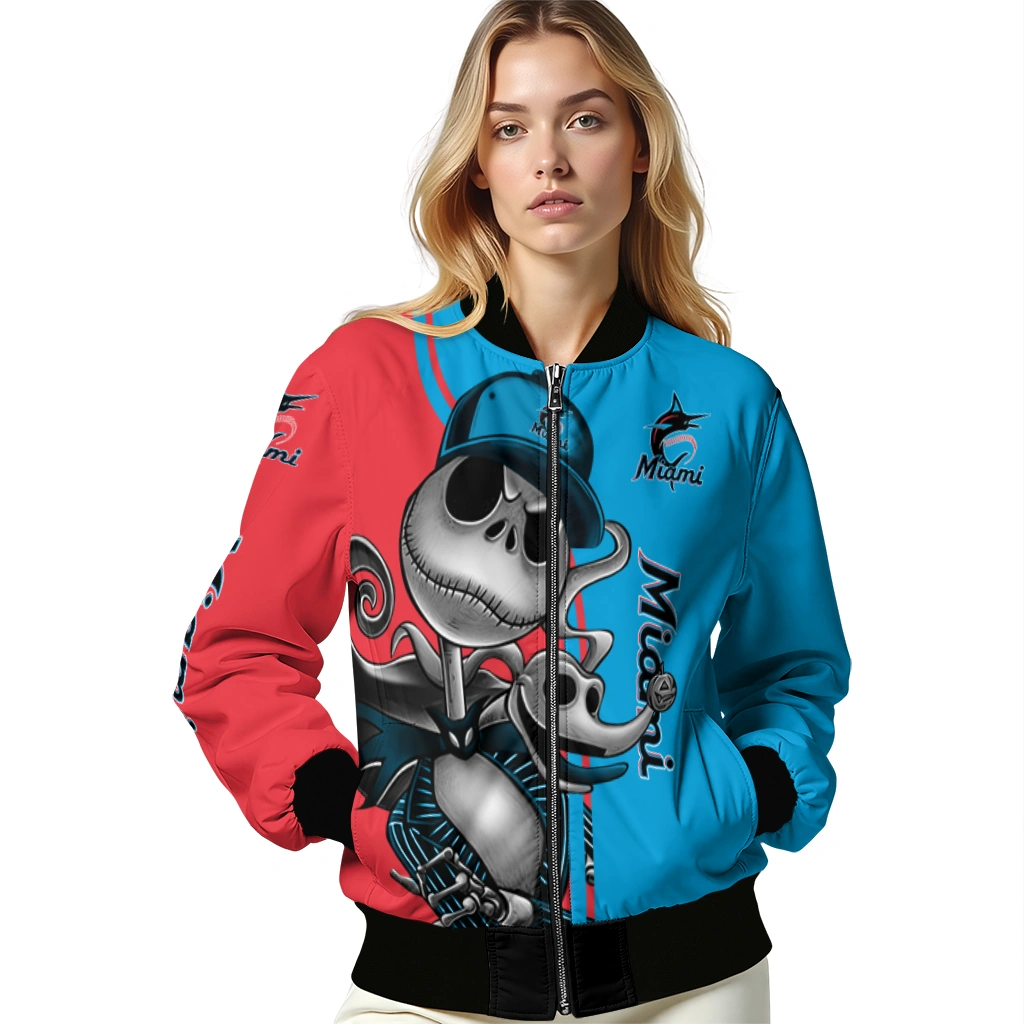 miami marlins spooky grin blue bomber jacket latest model miami marlins spooky grin blue bomber jacket latest model