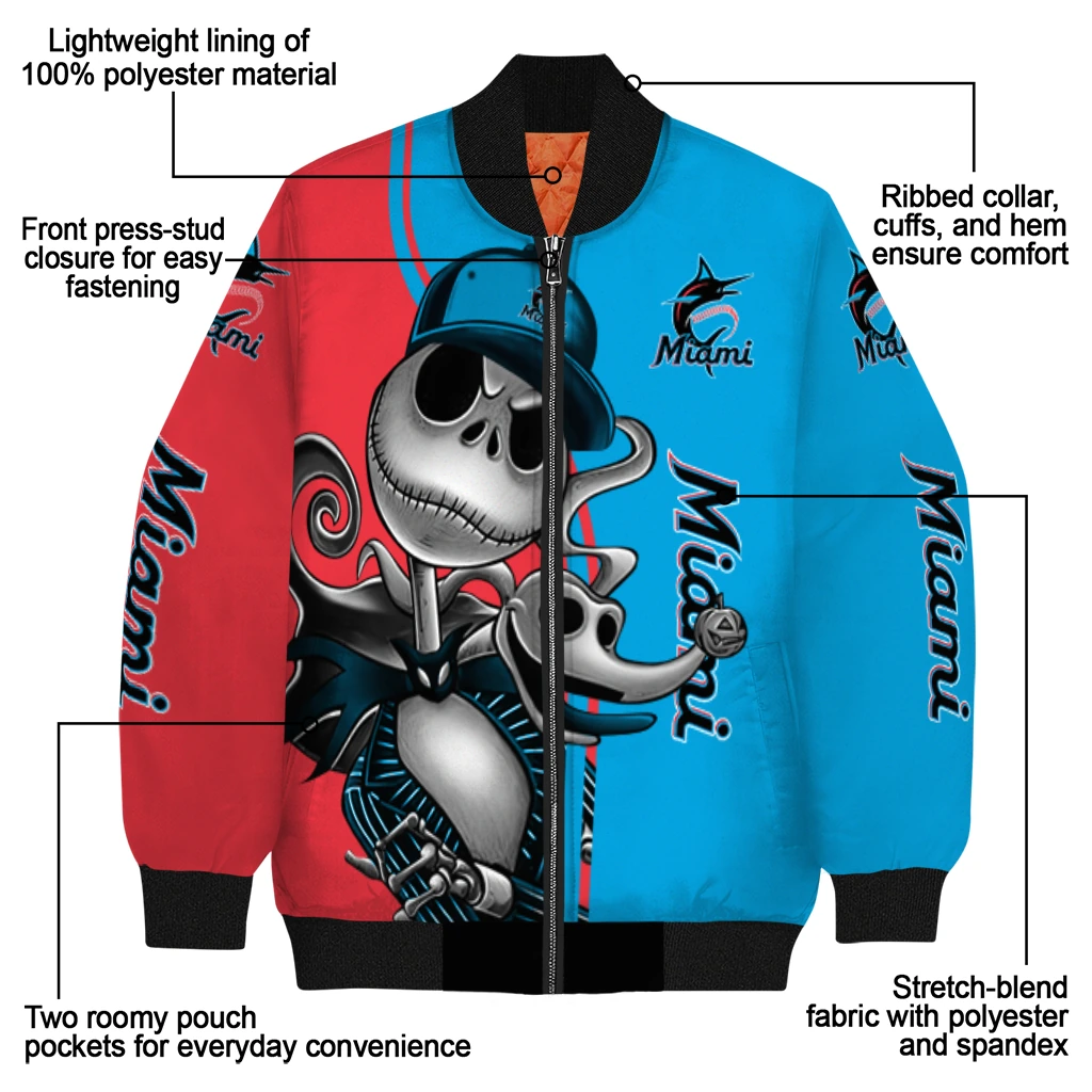 miami marlins spooky grin blue bomber jacket new arrival miami marlins spooky grin blue bomber jacket new arrival