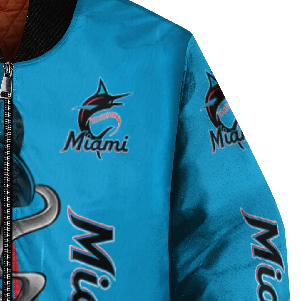 miami marlins spooky grin blue bomber jacket premium grade miami marlins spooky grin blue bomber jacket premium grade