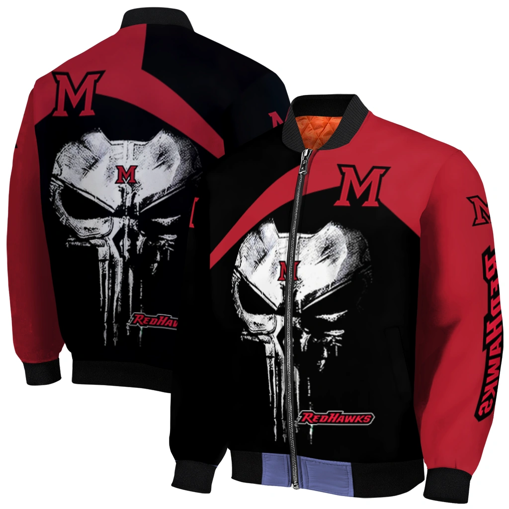 miami redhawks edgy mask red black bomber jacket best selling miami redhawks edgy mask red black bomber jacket best selling