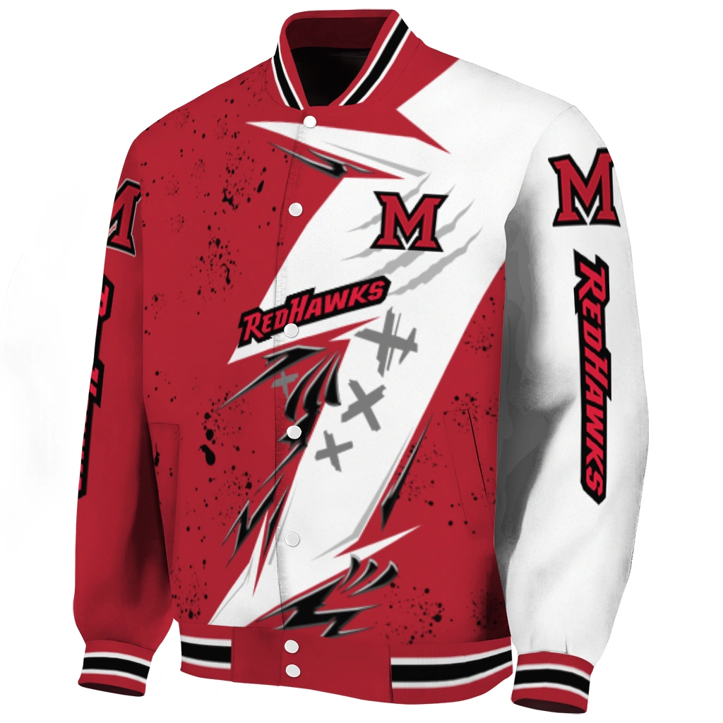 miami redhawks ripped bolt red white varsity jacket best selling miami redhawks ripped bolt red white varsity jacket best selling