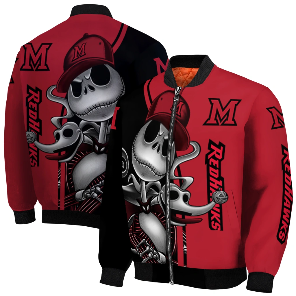 miami redhawks spooky grin red bomber jacket best selling miami redhawks spooky grin red bomber jacket best selling