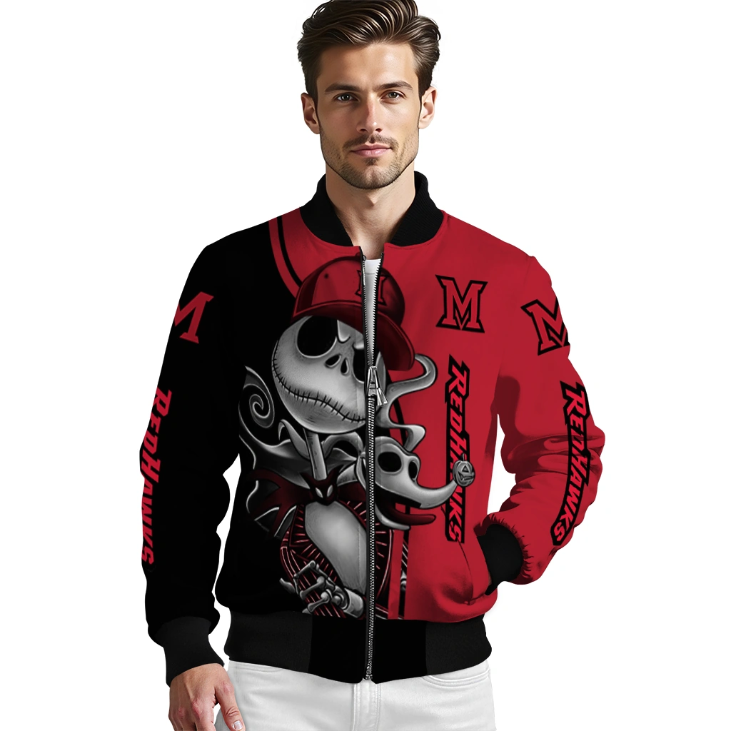 miami redhawks spooky grin red bomber jacket high quality miami redhawks spooky grin red bomber jacket high quality