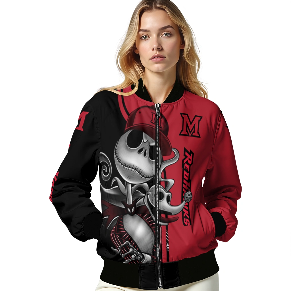 miami redhawks spooky grin red bomber jacket latest model miami redhawks spooky grin red bomber jacket latest model