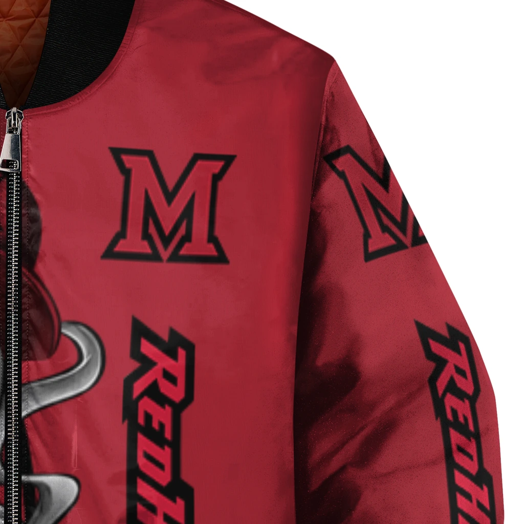 miami redhawks spooky grin red bomber jacket premium grade miami redhawks spooky grin red bomber jacket premium grade