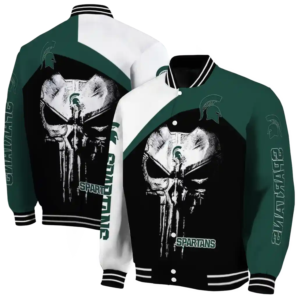 michigan state spartans edgy mask green black varsity jacket fashion forward michigan state spartans edgy mask green black varsity jacket fashion forward