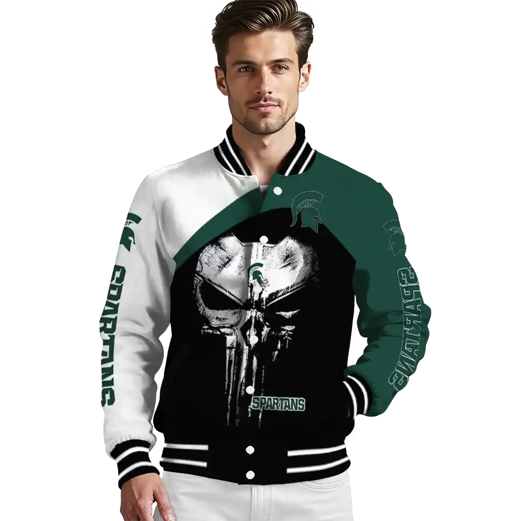 michigan state spartans edgy mask green black varsity jacket high quality michigan state spartans edgy mask green black varsity jacket high quality