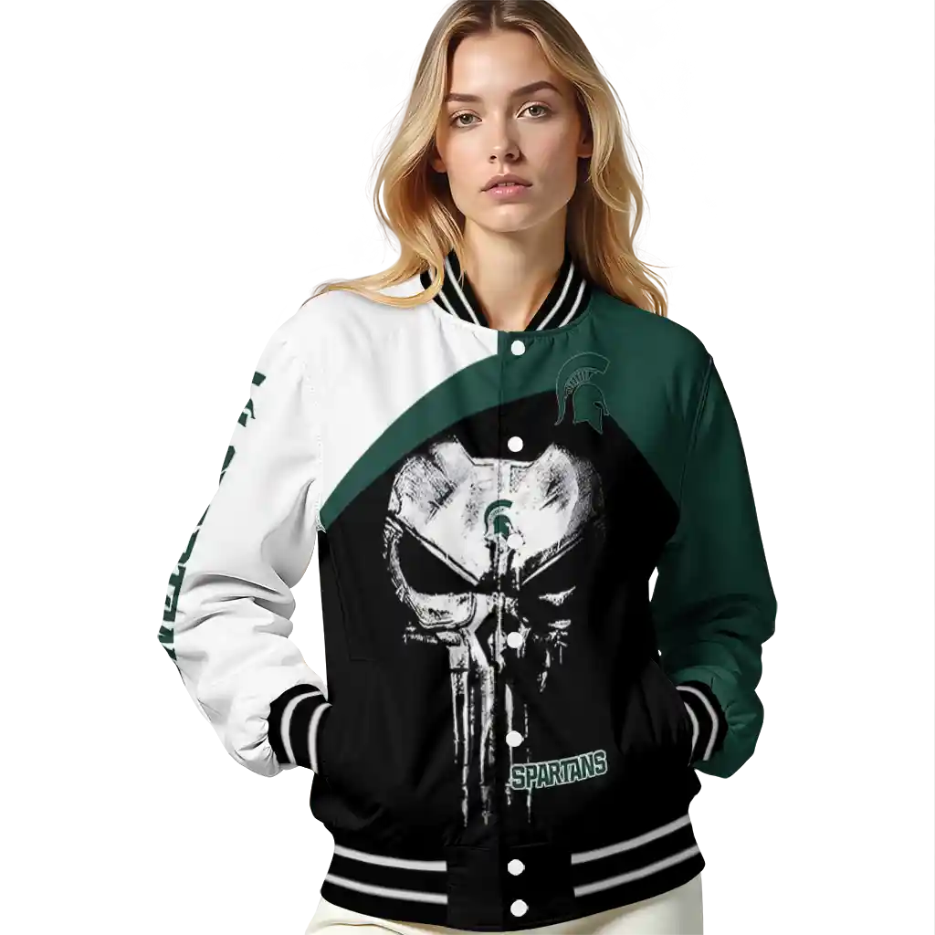 michigan state spartans edgy mask green black varsity jacket latest model michigan state spartans edgy mask green black varsity jacket latest model