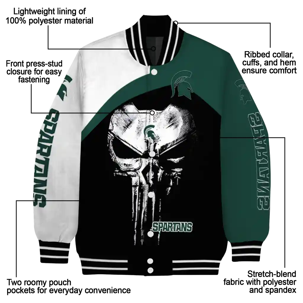 michigan state spartans edgy mask green black varsity jacket new arrival michigan state spartans edgy mask green black varsity jacket new arrival