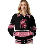michigan state spartans pink ribbon black pink varsity jacket best selling