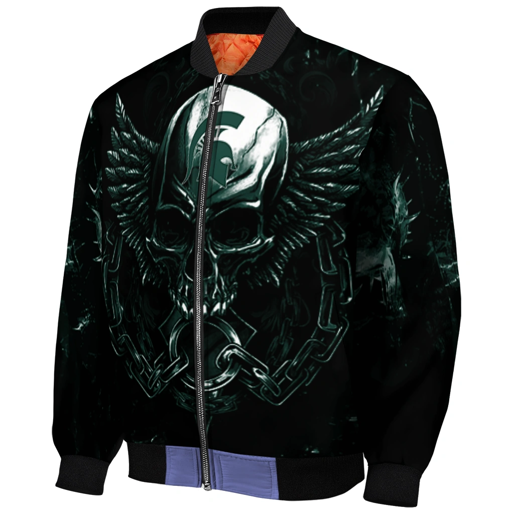 michigan state spartans skull bite green black bomber jacket fashion forward michigan state spartans skull bite green black bomber jacket fashion forward